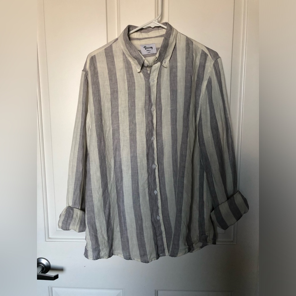 NWOT Vacay Swimwear Men’s 100% Linen Stripe Button-Up Shirt Size Small